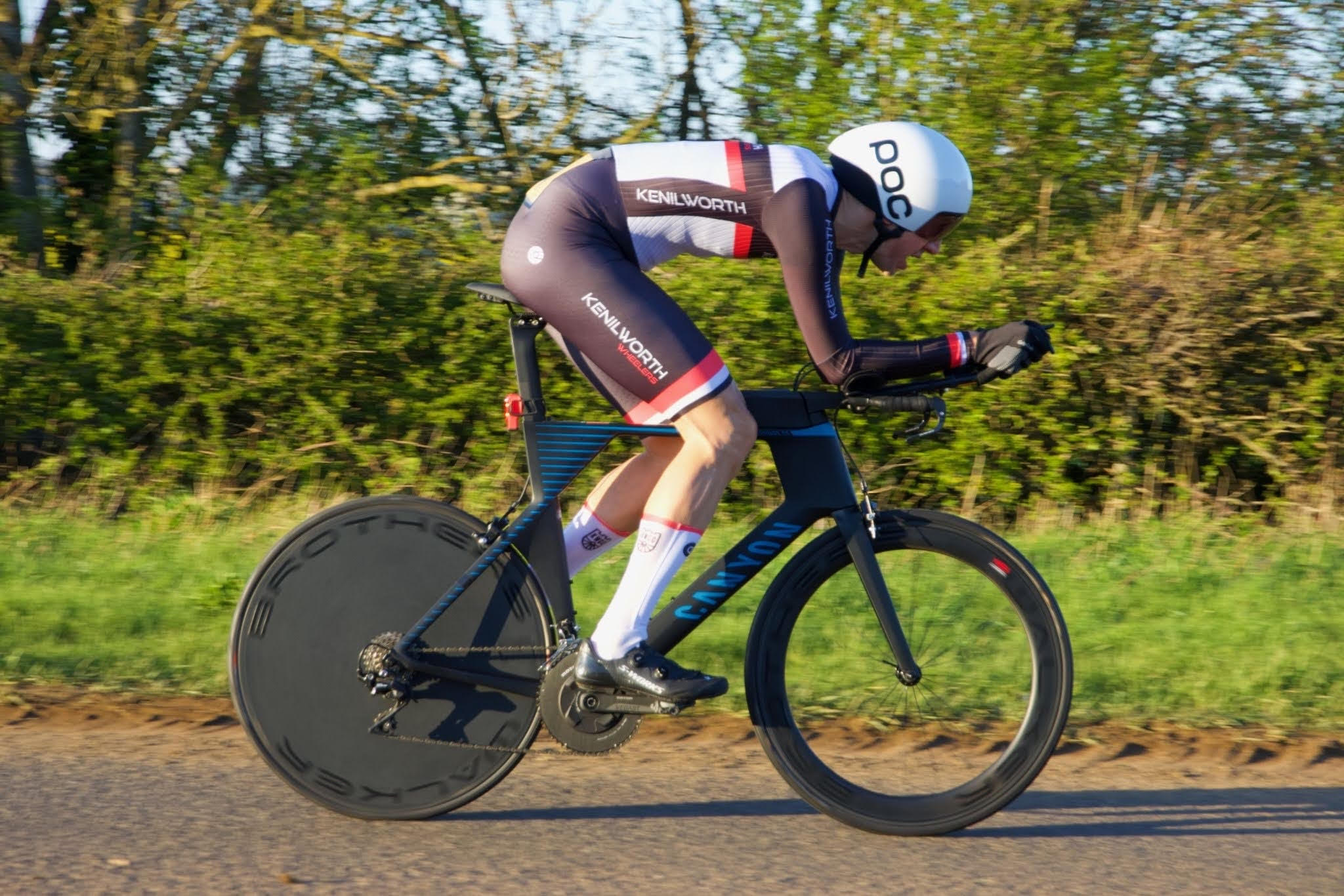 Photo of cyclist in TT position during local Banbury Star Cycling Club TT on the K4/20 course.